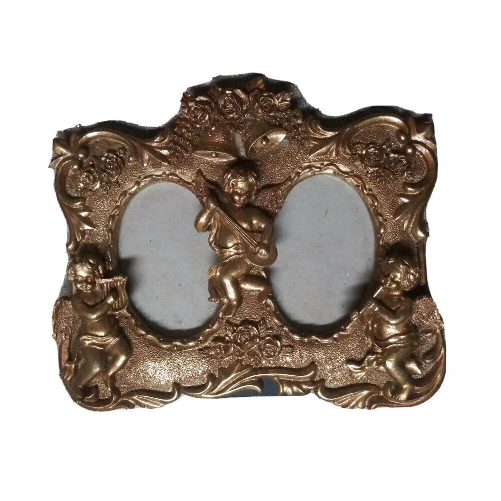 Gold gilt frame Ornate Cherubs Bells Roses Stunning 6.5